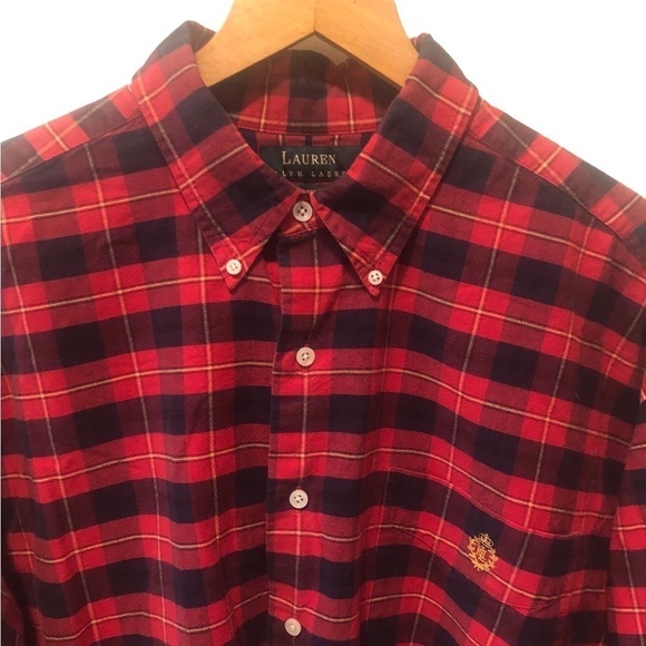Lauren Ralph Lauren LRL Plaid LS Button Down Shirt Red Black Chest Crest Country - Picture 7 of 8